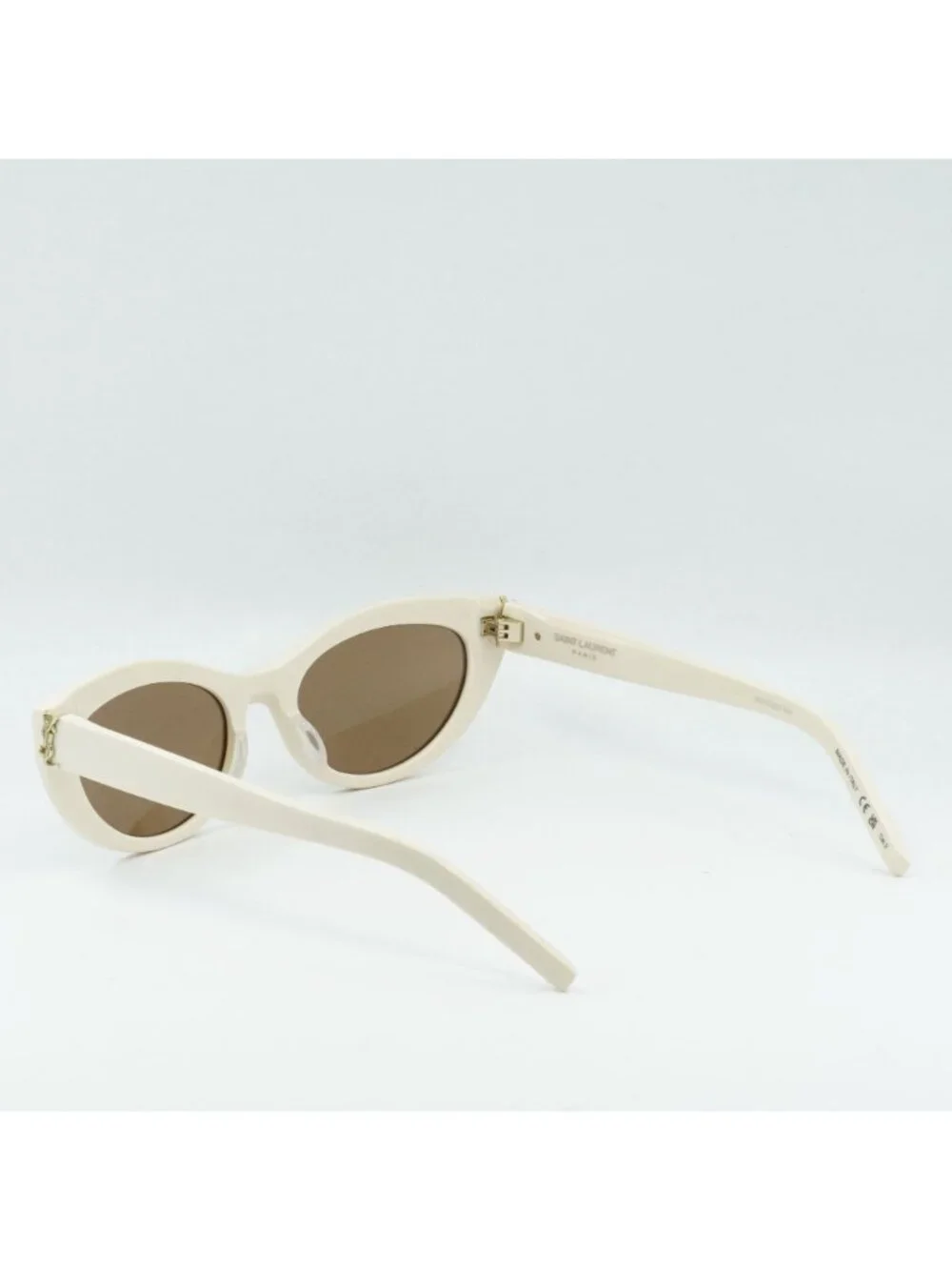 Saint Laurent SLM115 004 Sunglasses Ivory Cat Eye Frame, Brown Lenses